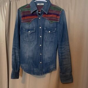 Western Denim Shirt with serape yolk